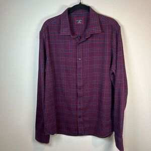 UNTUCKit Barry Flannel Long Sleeve Plaid Button Front Shirt Maroon Blue Men's XL
